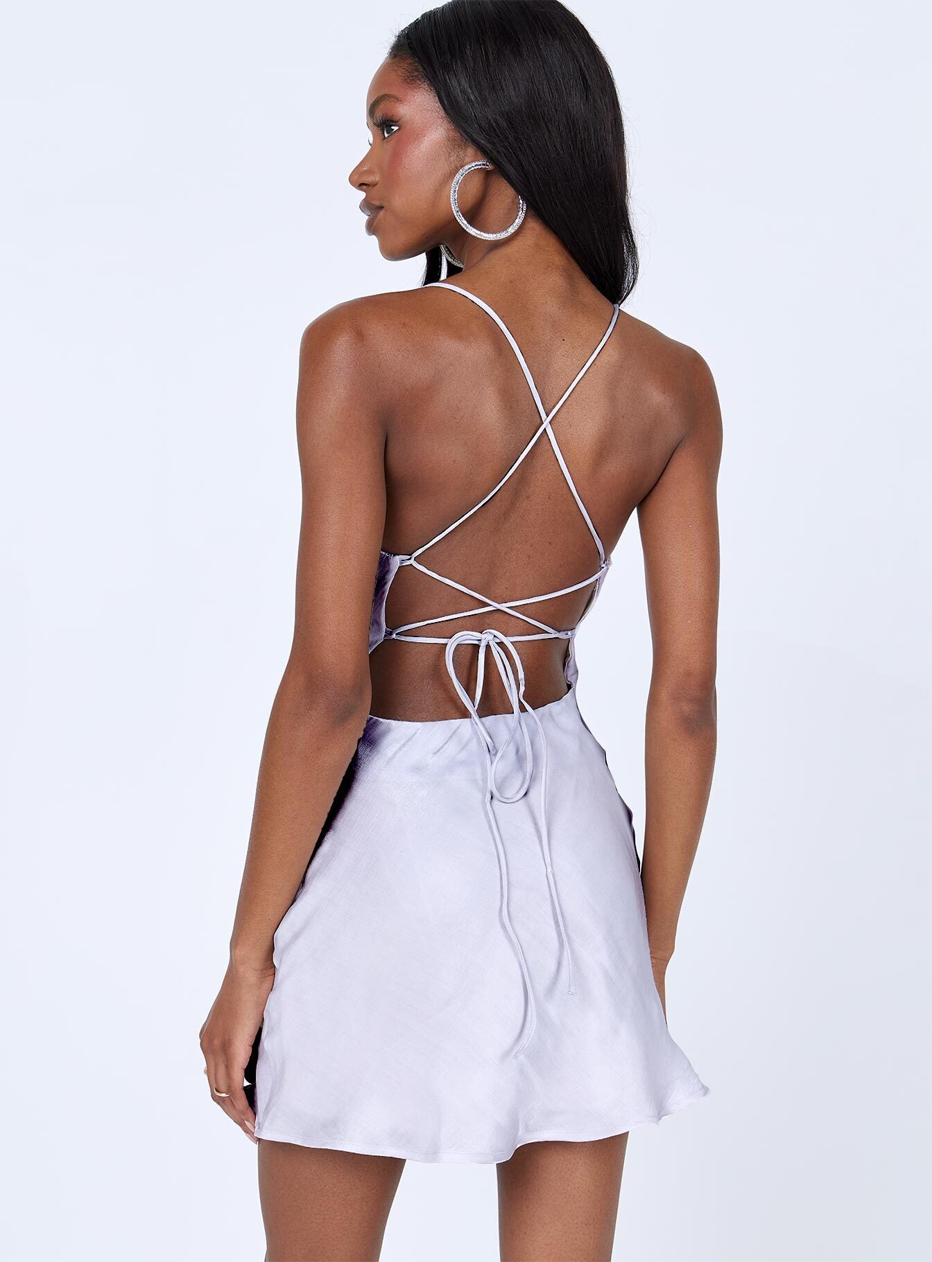 back view of model wearing Princess Polly Celena Mini Dress Ivory 