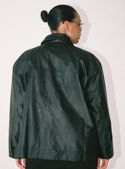 Jacket Faux leather material Zip front fastening Pointed collar Twin chest & hip pockets Single button cuff