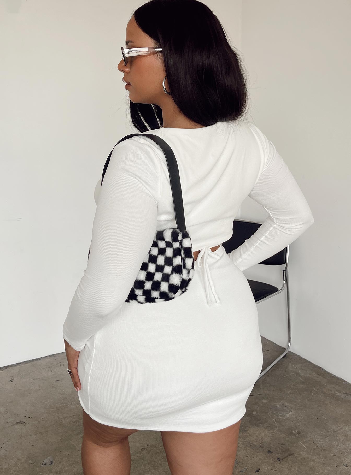 back view of model wearing Princess Polly Nolan Mini Dress White Curve 