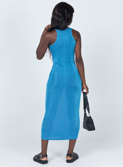 back view of model wearing Princess Polly Everlast Midi Dress Blue 