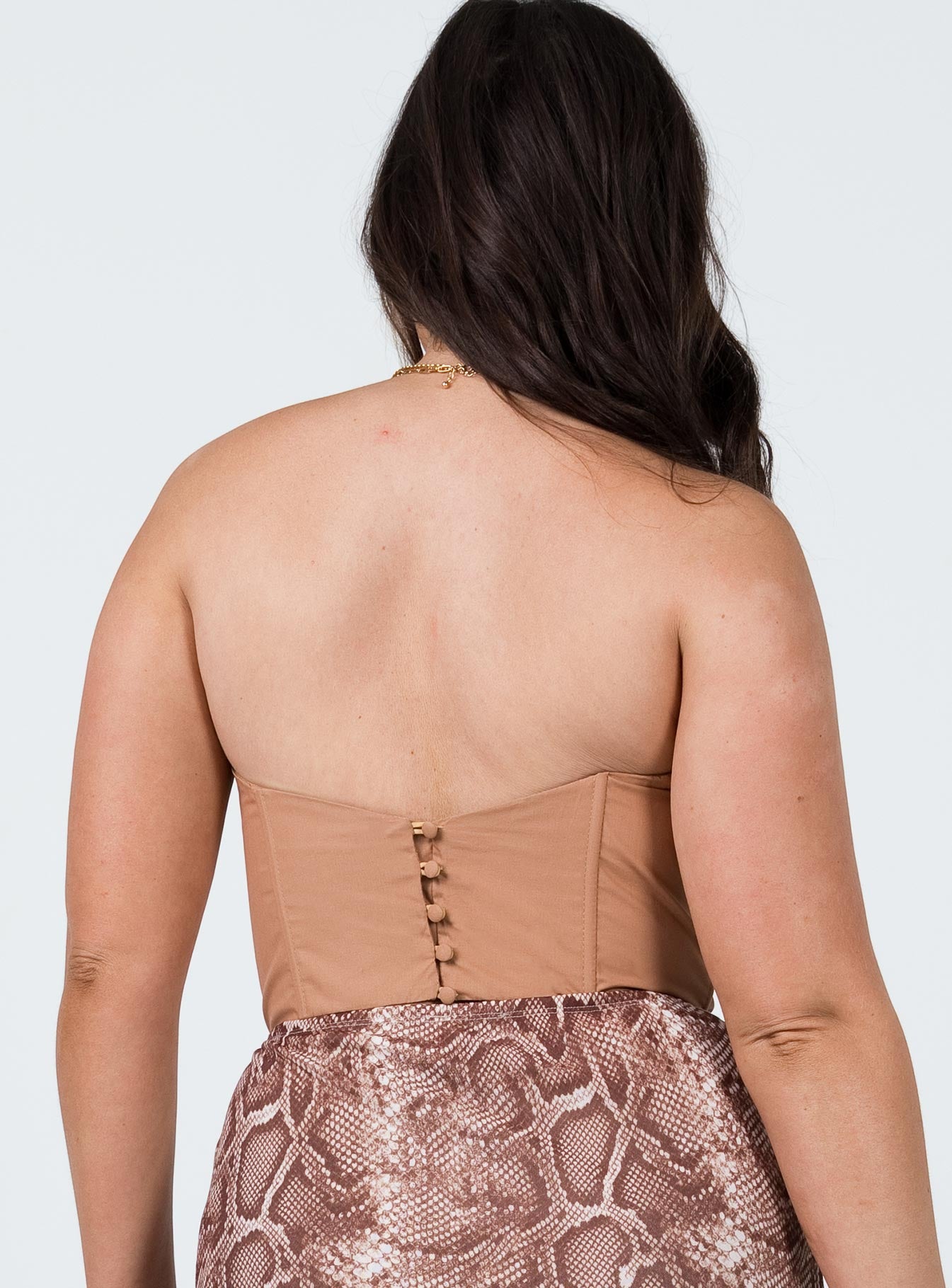 back view of model wearing Princess Polly Bad Gal Bustier Brown 