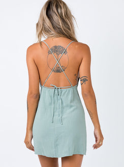 back view of model wearing Princess Polly Sinclair Mini Dress Sage 