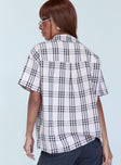 back view of model wearing Princess Polly Ray Checkered Shirt Pink 