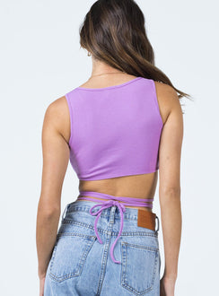 back view of model wearing Princess Polly Almina Beaded Top Purple 