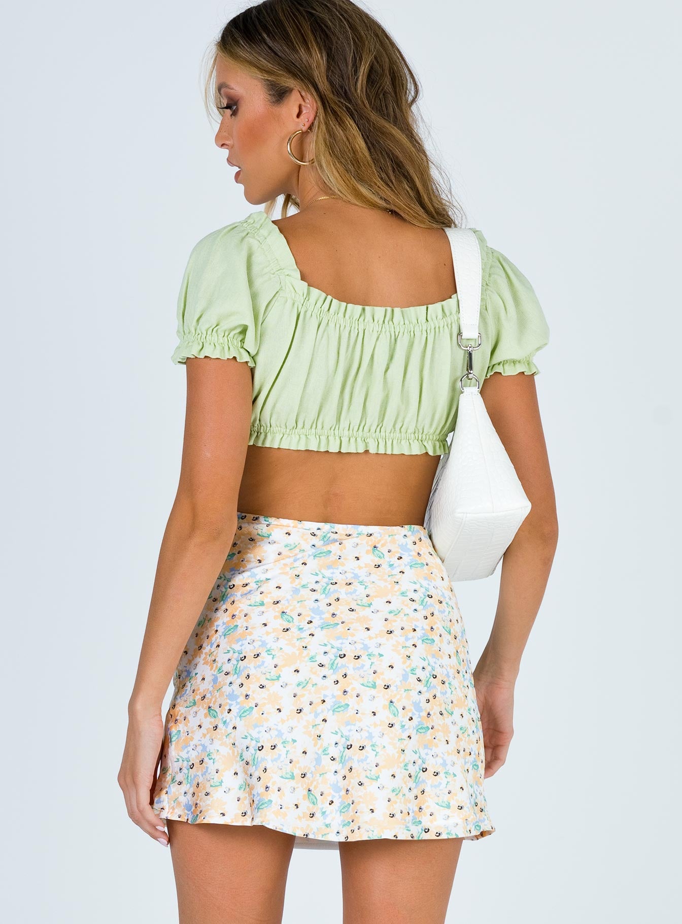 back view of model wearing Princess Polly Fine Lines Mini Skirt 