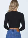 back view of model wearing Princess Polly Jax Long Sleeve Top Black 