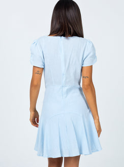 back view of model wearing Princess Polly The Sting Mini Dress Baby Blue 
