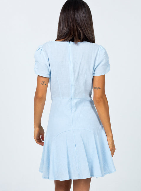 back view of model wearing Princess Polly The Sting Mini Dress Baby Blue 