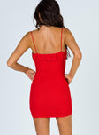 back view of model wearing Princess Polly Penney Mini Dress Red 