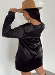 Princess Polly   90210 Satin Shirt Mini Dress Black Curve