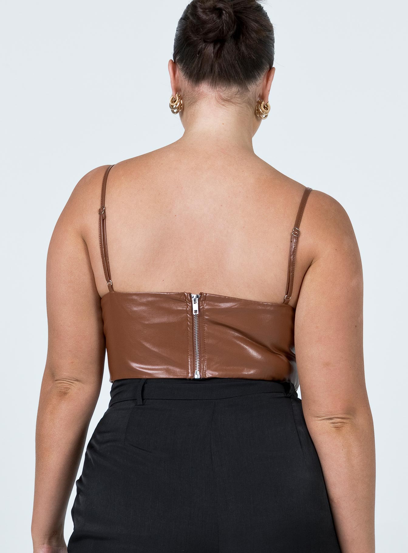 back view of model wearing Princess Polly Marilyn Top Brown 