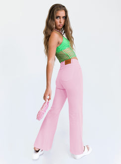 back view of model wearing Princess Polly Cascade Jeans Pink Mid Rise 