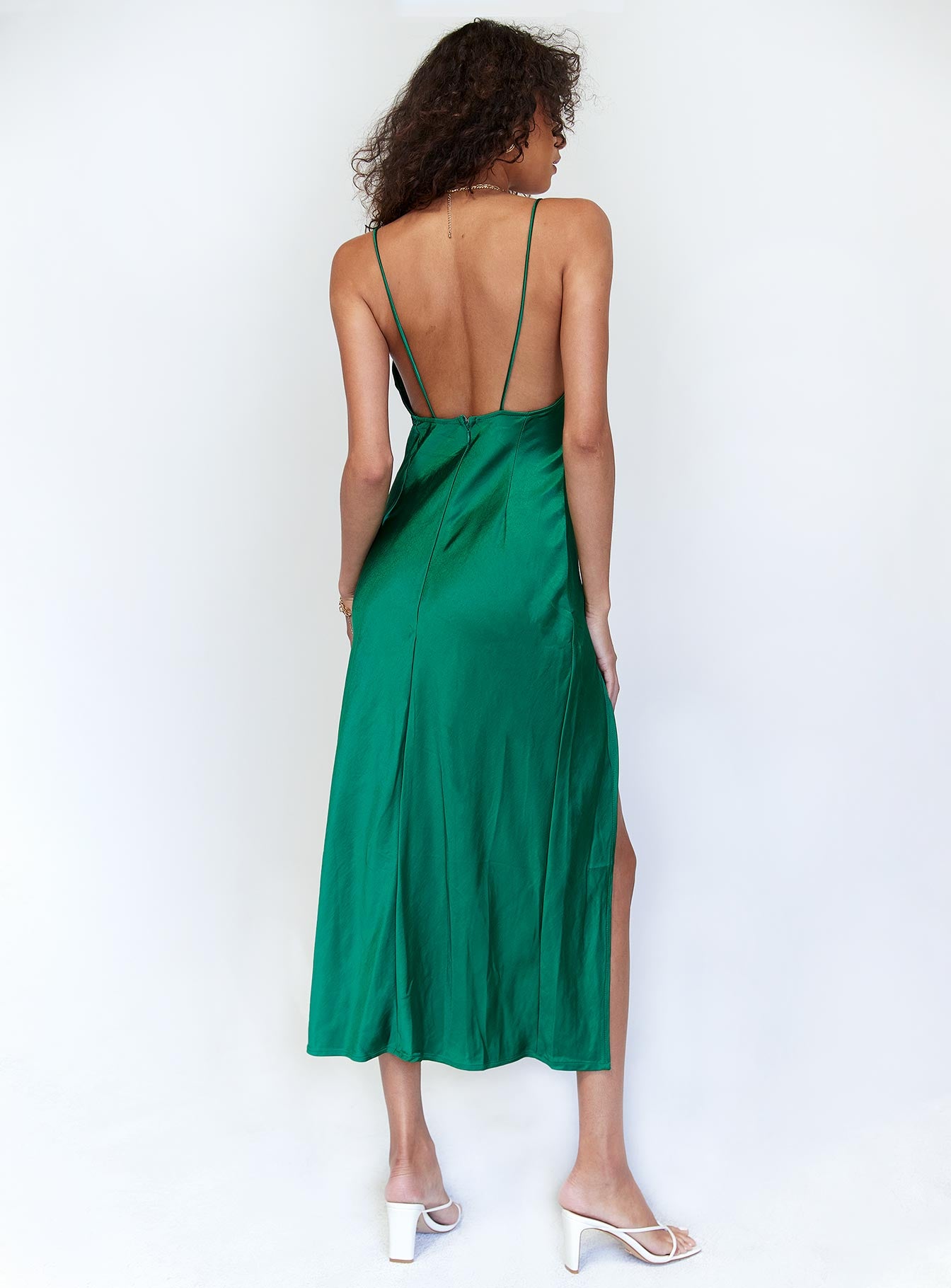 back view of model wearing Princess Polly Walk The Line Midi Dress Green 