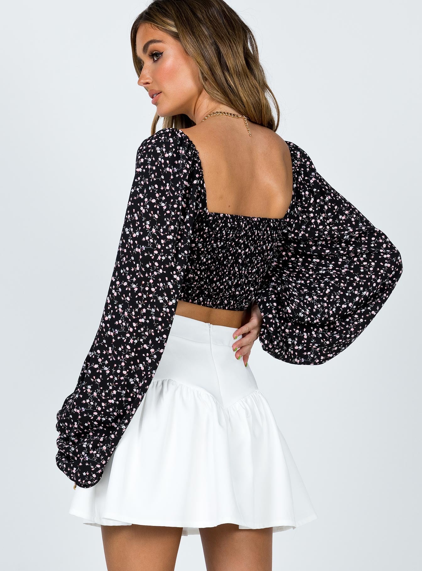 back view of model wearing Princess Polly Delphie Mini Skirt White 