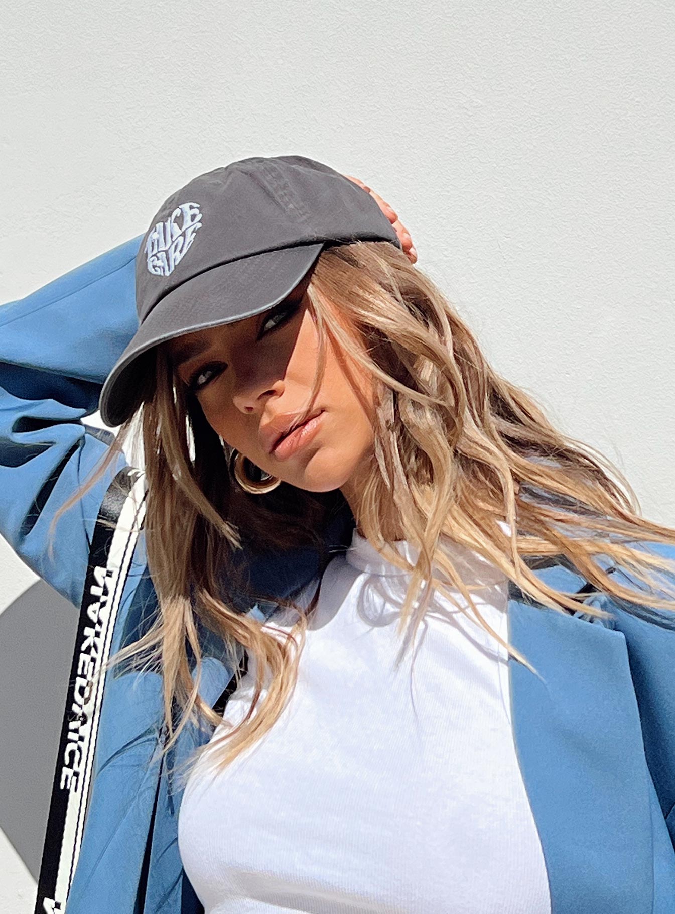 Grey dad cap Embroidered graphic Vintage wash Adjustable back