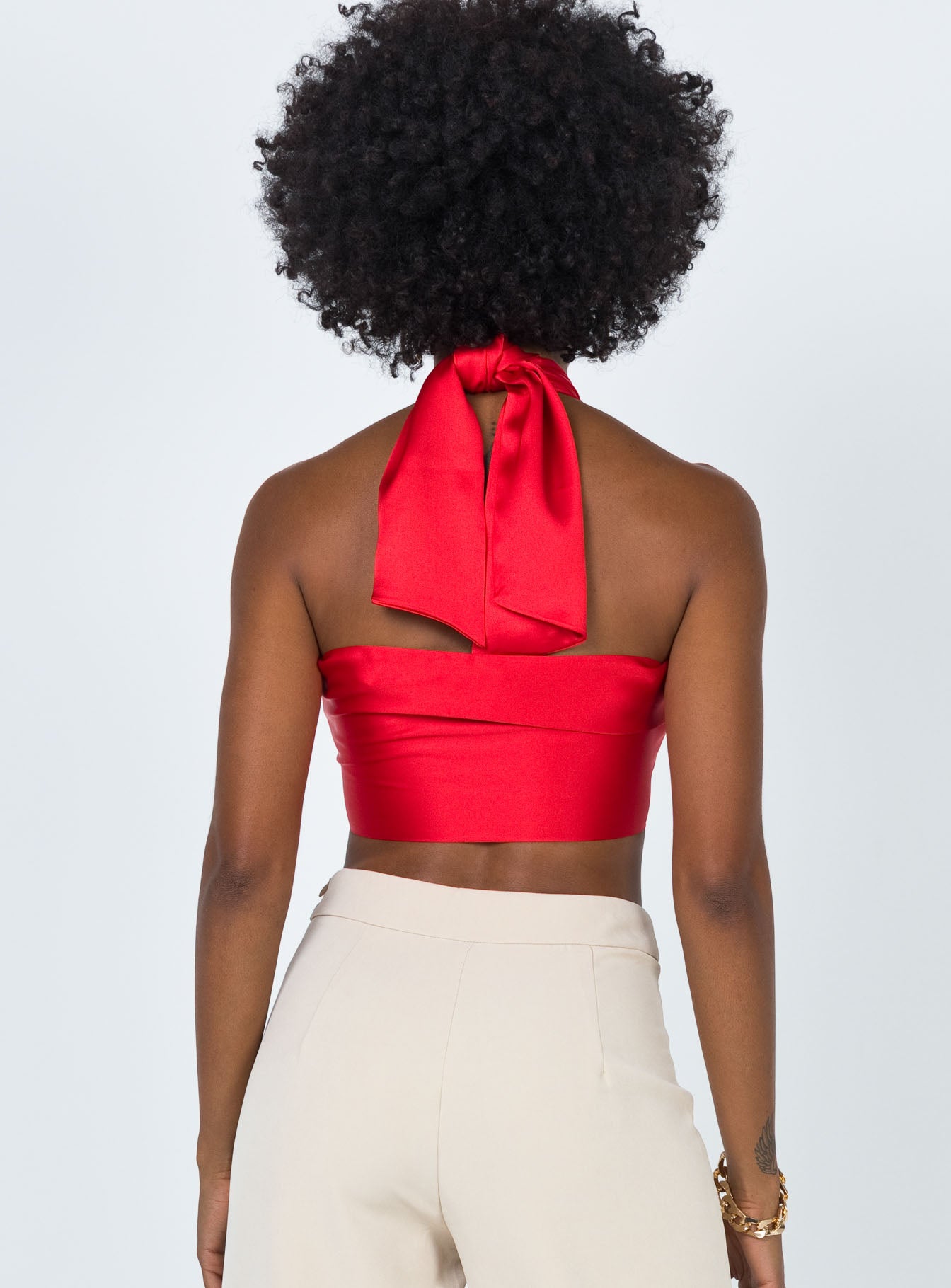 Front view of model wearing  front Princess Polly Sleeveless Square Neck  Saxon Top Red