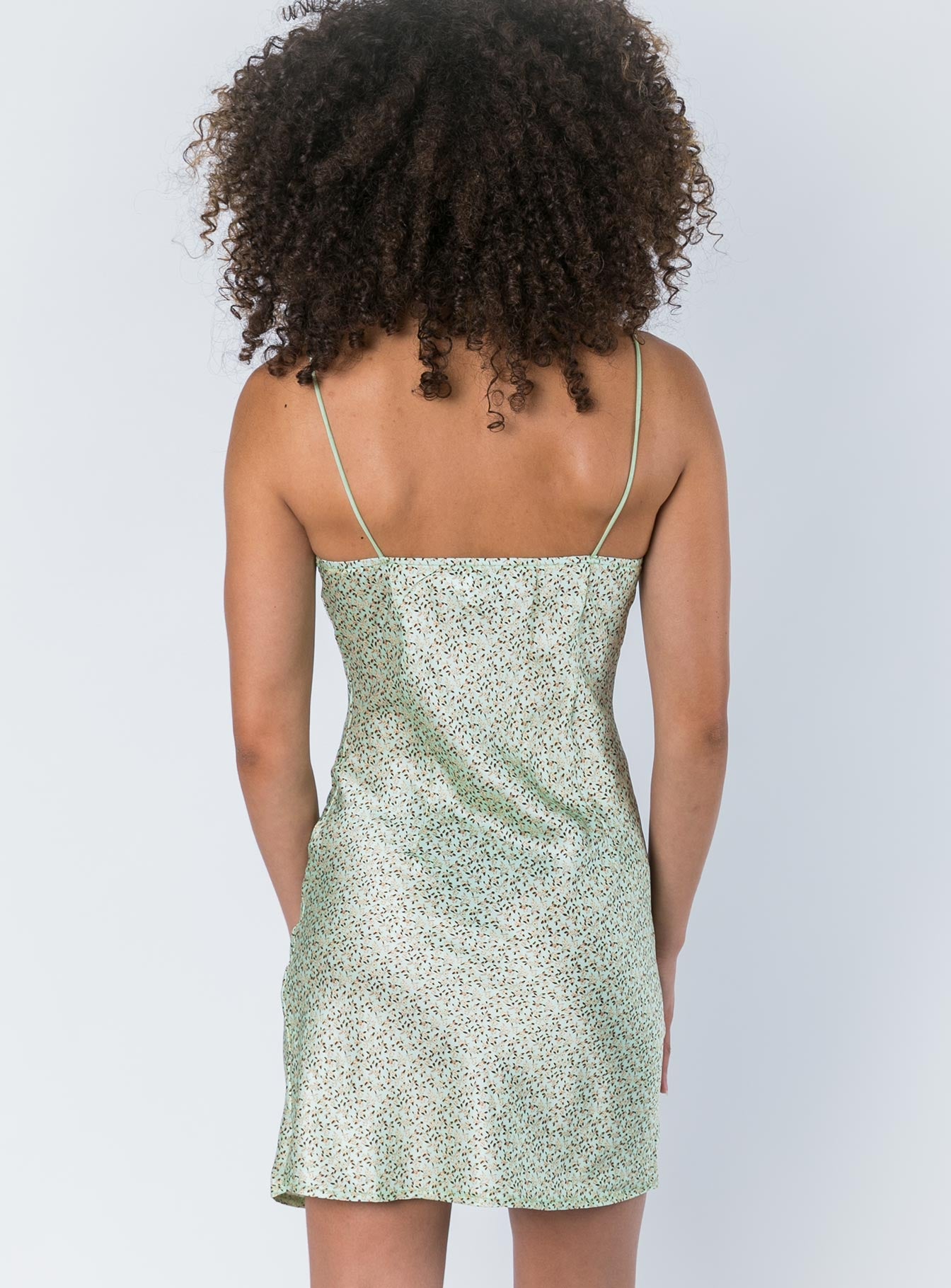 back view of model wearing Princess Polly Stargazing Mini Dress Green 