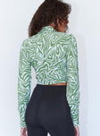 back view of model wearing Princess Polly Winslet Long Sleeve Top Green 