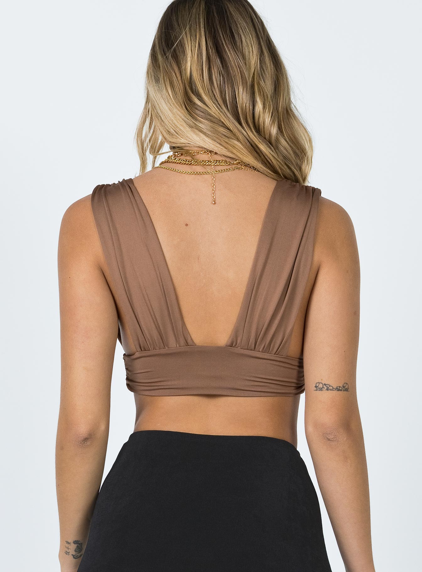 back view of model wearing Princess Polly Suki Top Brown 