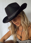 Cowboy hat  Princess Polly Exclusive Felt material  Diamante band  Adjustable rope chin strap  Stiff brim 