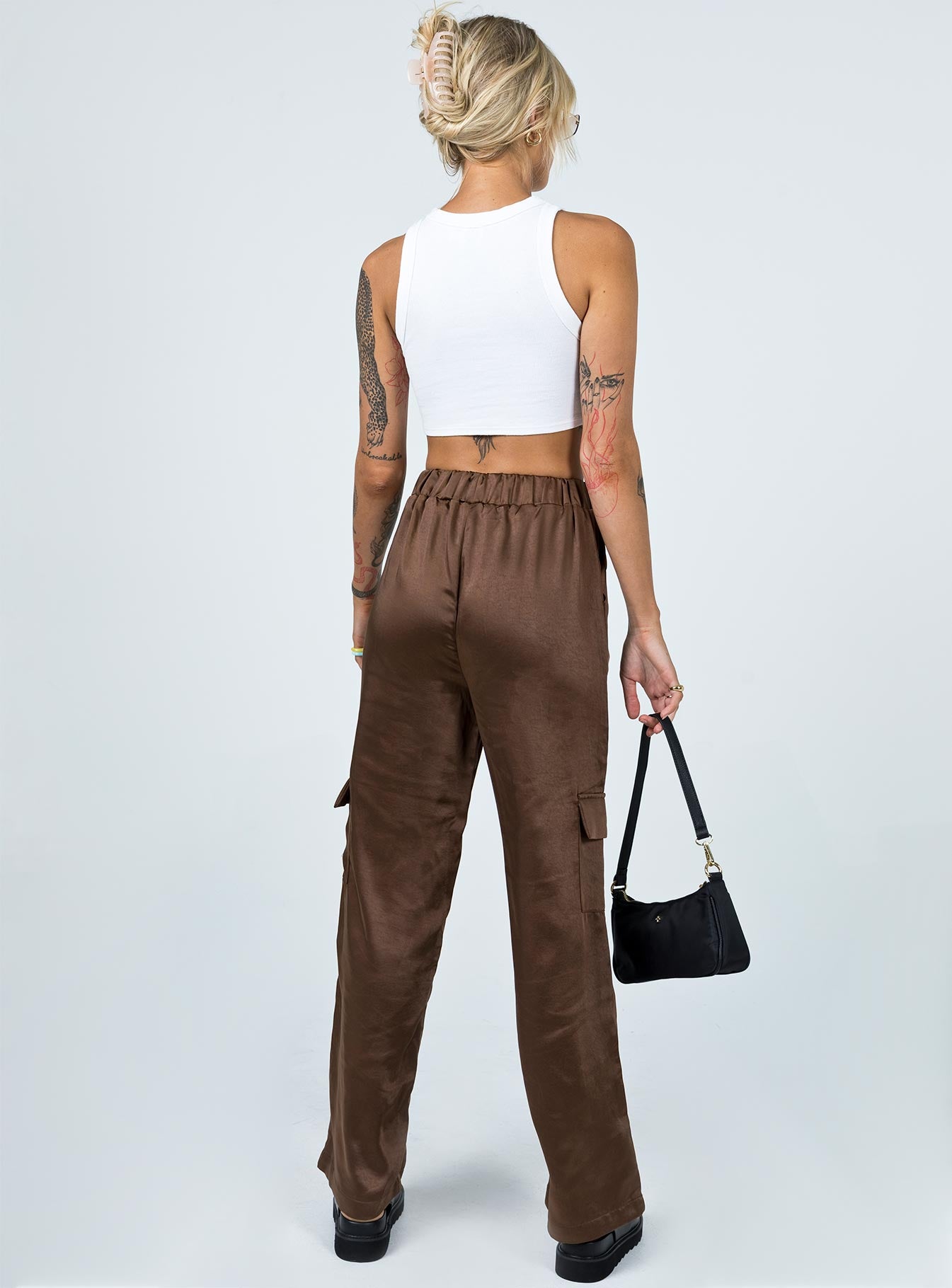 Shannon Satin Cargo Pant Brown