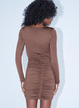 back view of model wearing Princess Polly Roxie Mini Dress Brown 