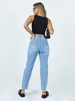 back view of model wearing Princess Polly Paola Straight Leg Denim Jeans High Waisted 