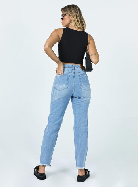 back view of model wearing Princess Polly Paola Straight Leg Denim Jeans High Waisted 