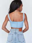 back view of model wearing Princess Polly Kaeshia Rib Bustier Blue 