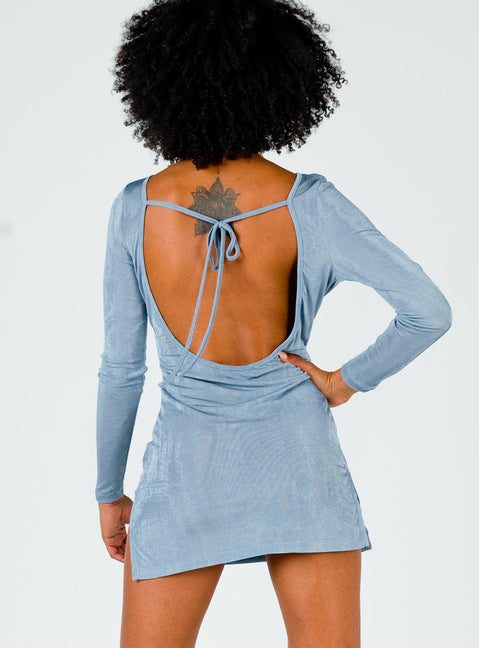 back view of model wearing Princess Polly Montana Mini Dress Dusty Blue 