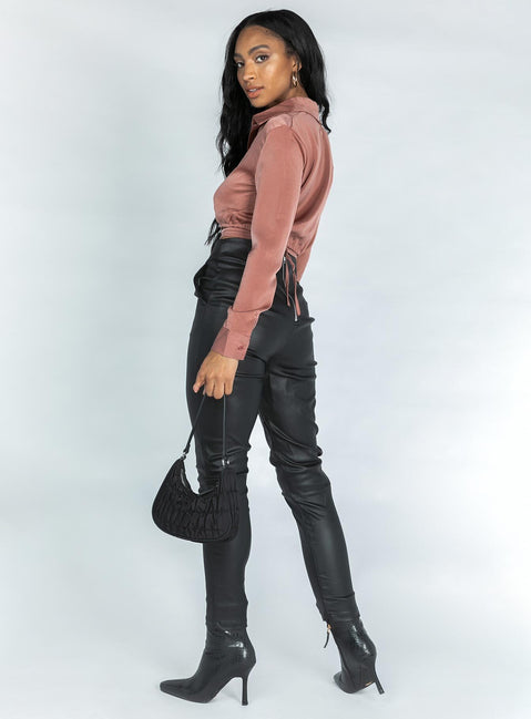 back view of model wearing Princess Polly Aniley Pants Black 