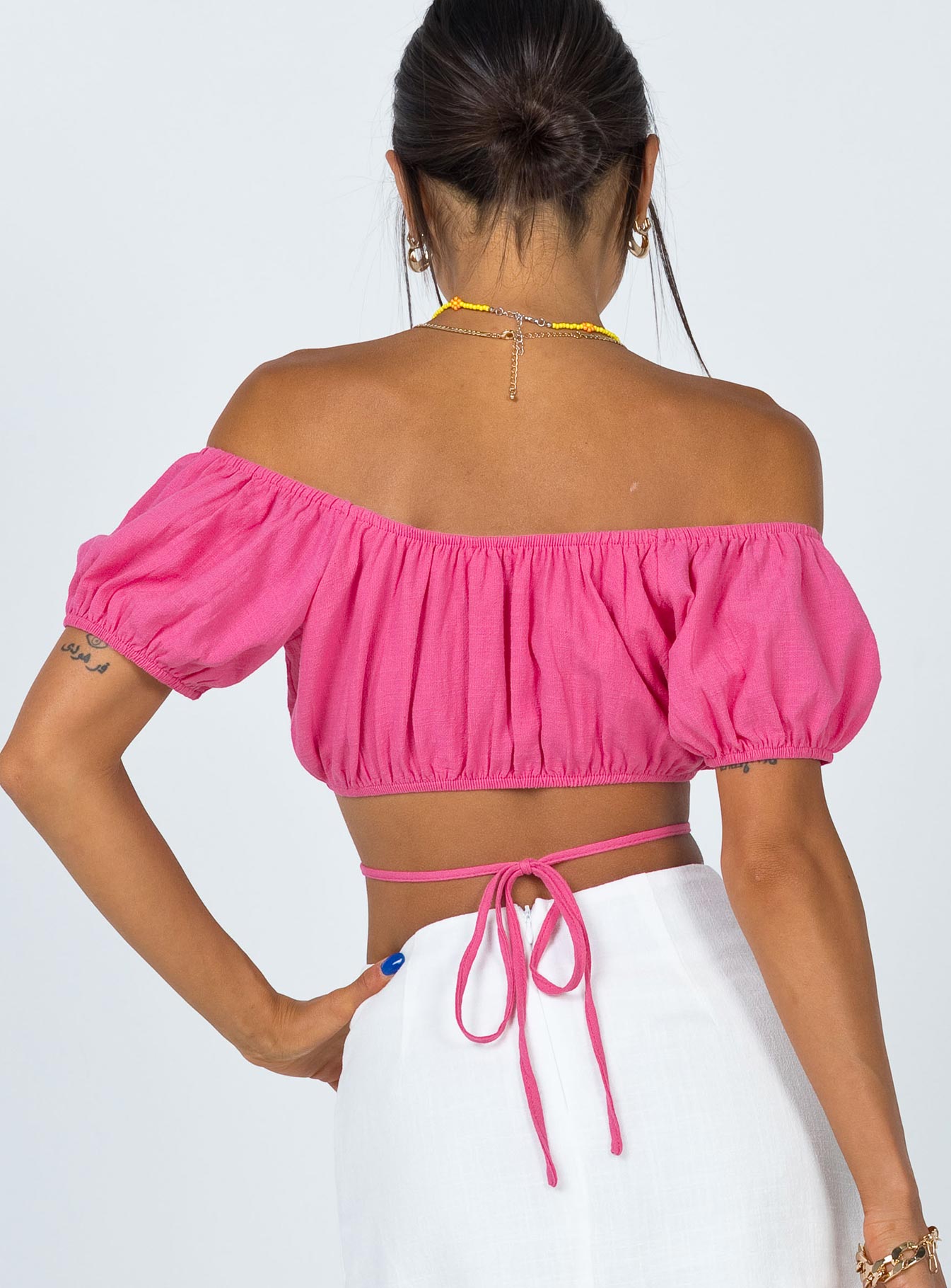 back view of model wearing Princess Polly Carrington Top Pink 