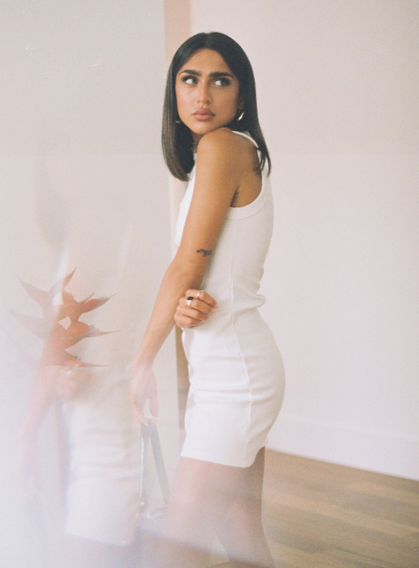 side view of model wearing Princess Polly Classic Tank Dress White 