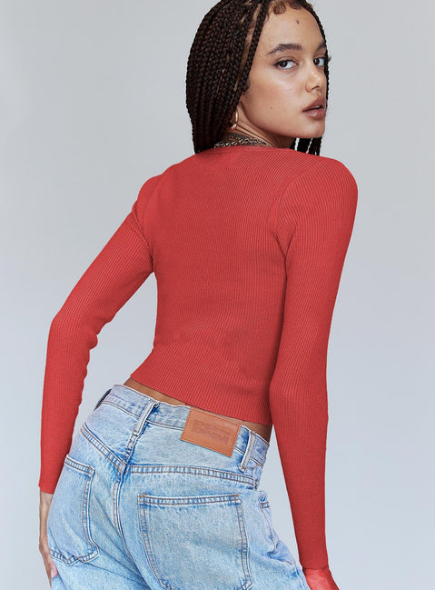 back view of model wearing Princess Polly Jax Long Sleeve Top Red 