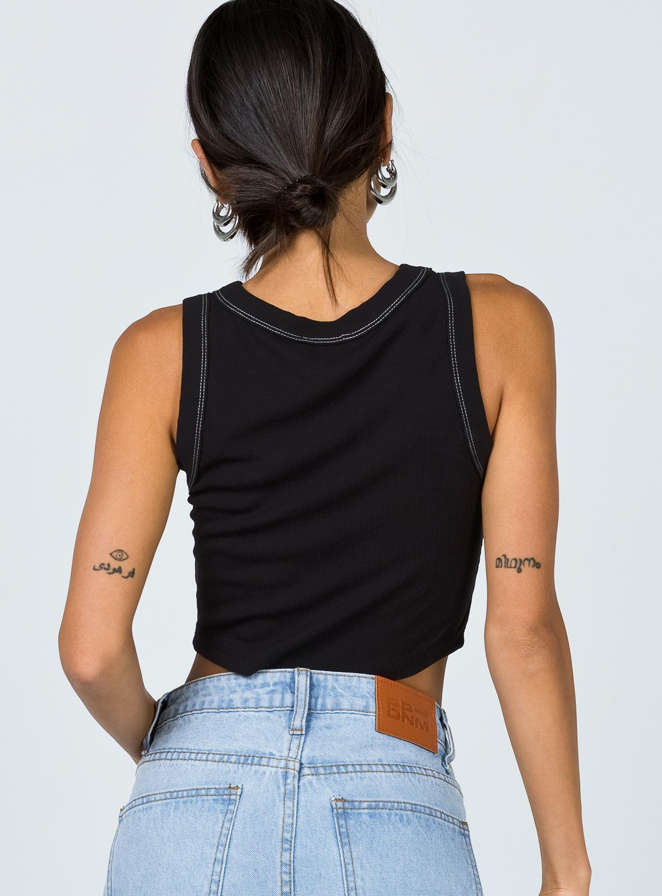 back view of model wearing Princess Polly Neisha Top Black 