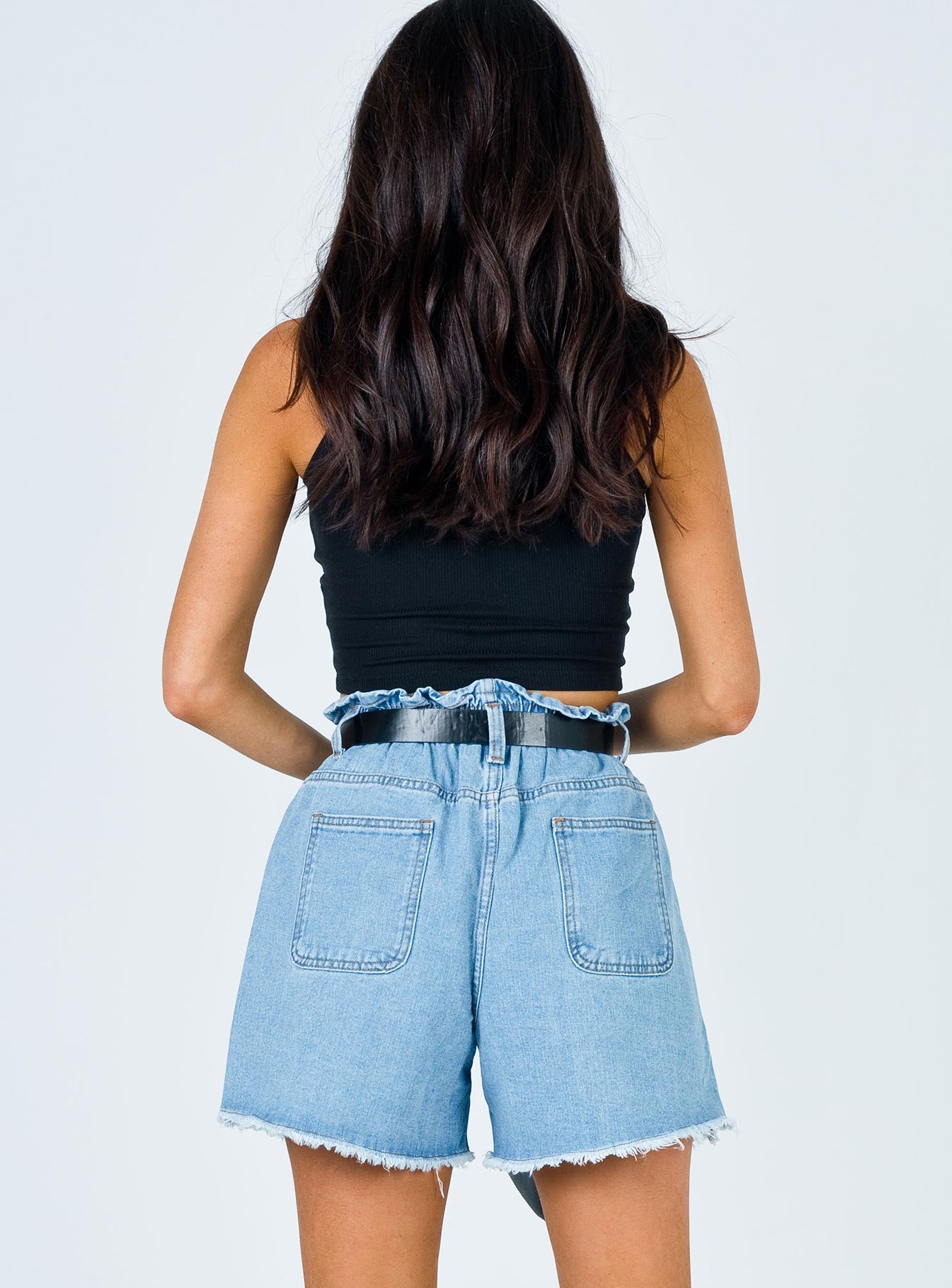 Open Road Denim Paper Bag Shorts Pale Blue