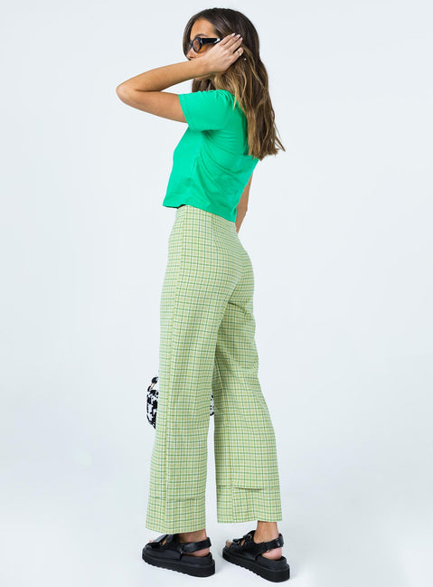 back view of model wearing Princess Polly Euros Pants Lime Green 