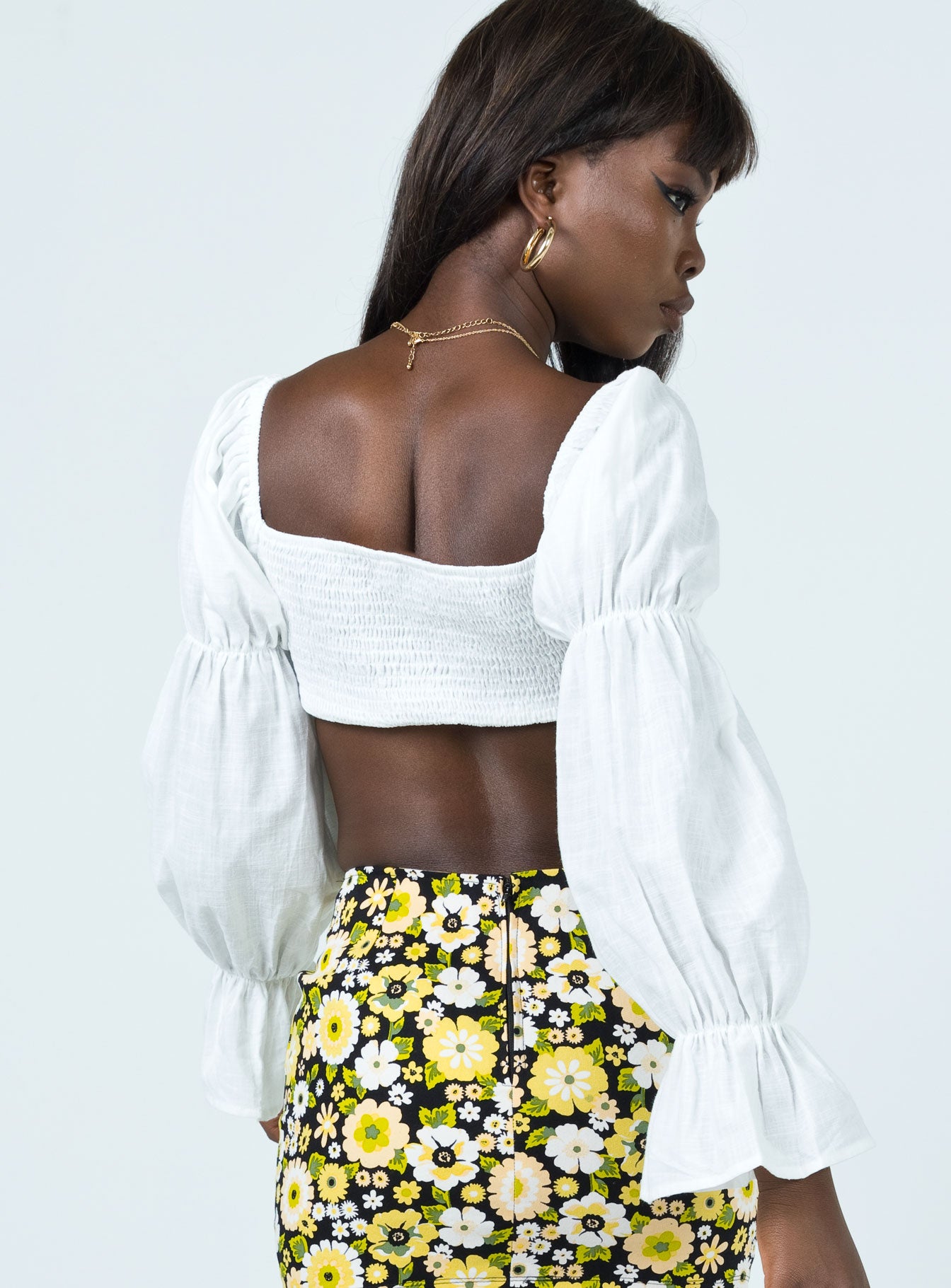 back view of model wearing Princess Polly Nolan Long Sleeve Top White 