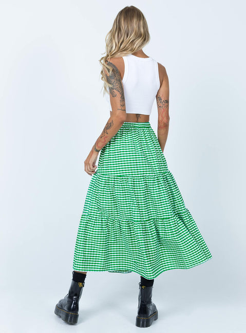 back view of model wearing Princess Polly Hale Midi Skirt Green 