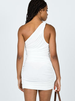 back view of model wearing Princess Polly The Goddess Mini Dress White 