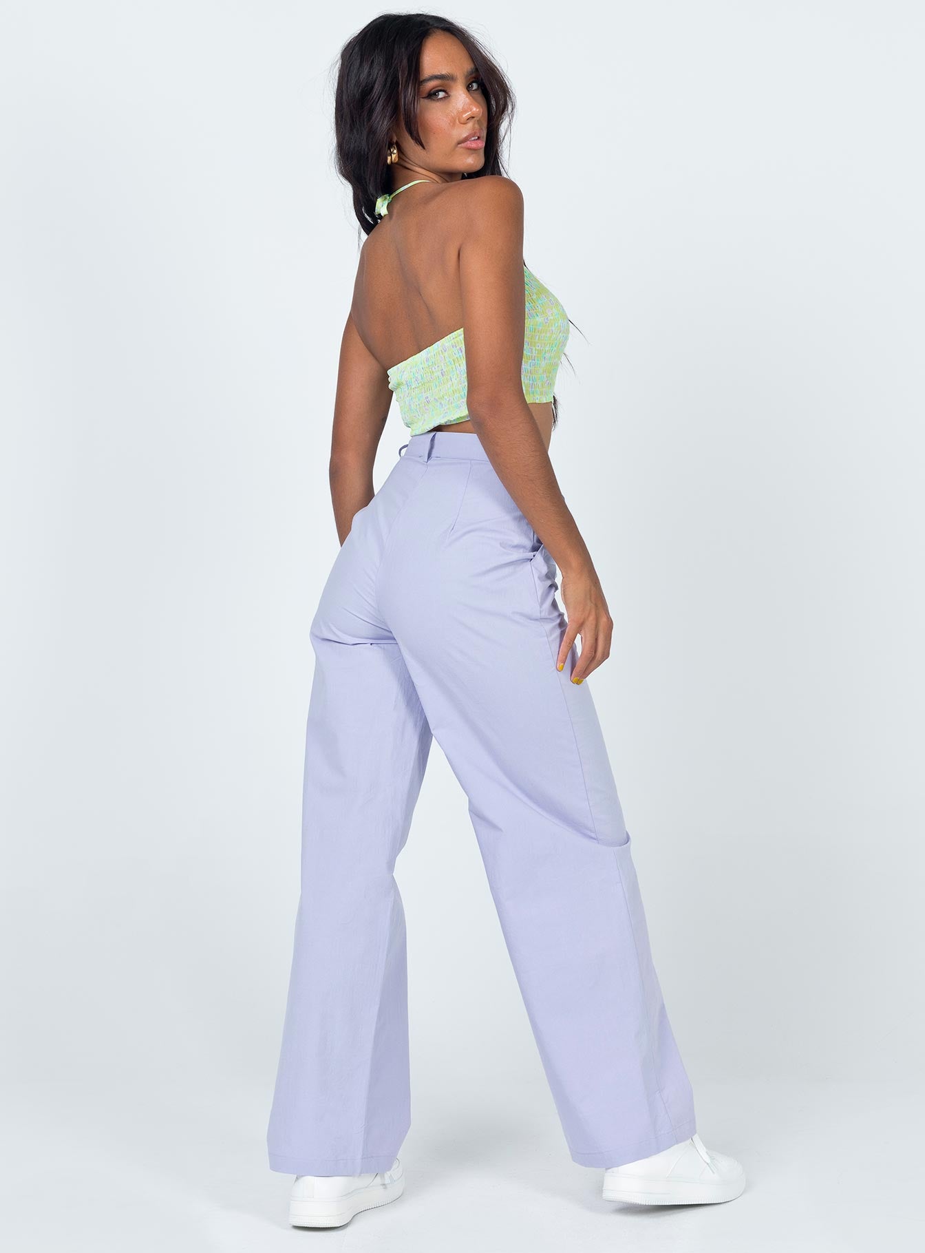 back view of model wearing Princess Polly Dalia Pants Purple 
