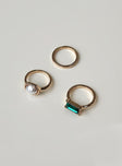 Ring Lower impact  Pack of three Gold toned  Two gem stone styles 