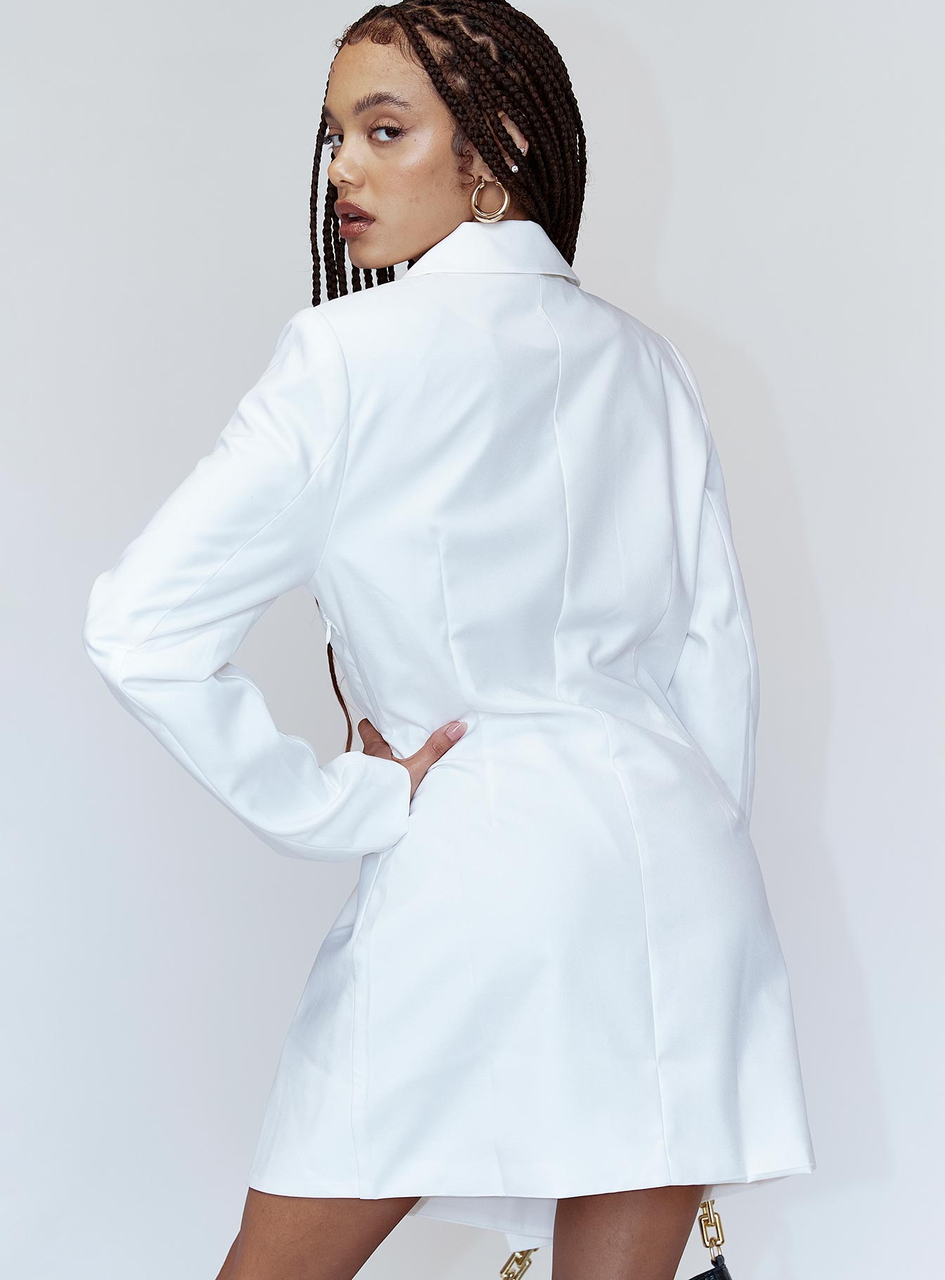 back view of model wearing Princess Polly VIP Only Mini Dress White 