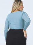 back view of model wearing Princess Polly Lucille Long Sleeve Top Blue 