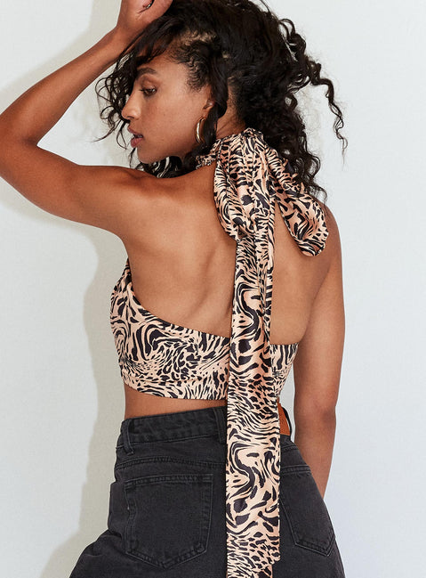 back view of model wearing Princess Polly Girls Night Wrap Top Leopard 