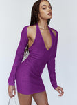 front view of model wearing Princess Polly Heavenly Sent Mini Dress Purple 