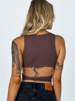 back view of model wearing Princess Polly Jaye Top Brown 