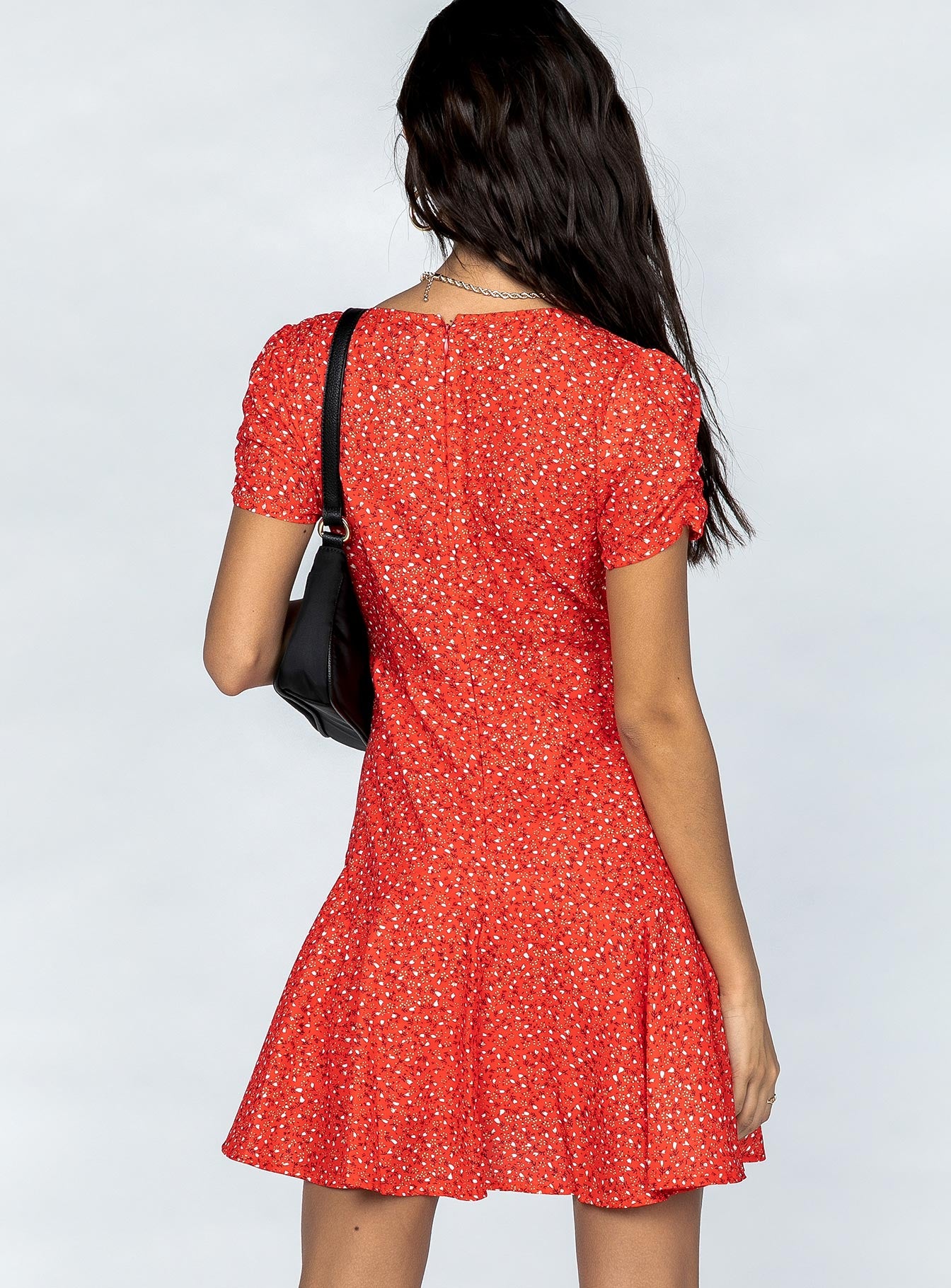 back view of model wearing Princess Polly The Sting Mini Dress Red 