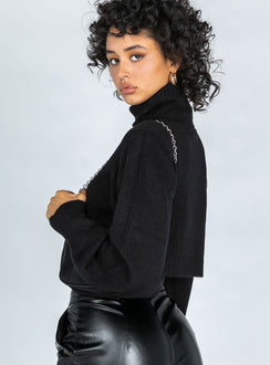 Front view of model wearing  front Zahara Cropped Turtleneck Sweater Black Princess Polly  