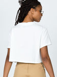 back view of model wearing Princess Polly Cowgirl Cropped Tee White Short Sleeves Crew Neck 